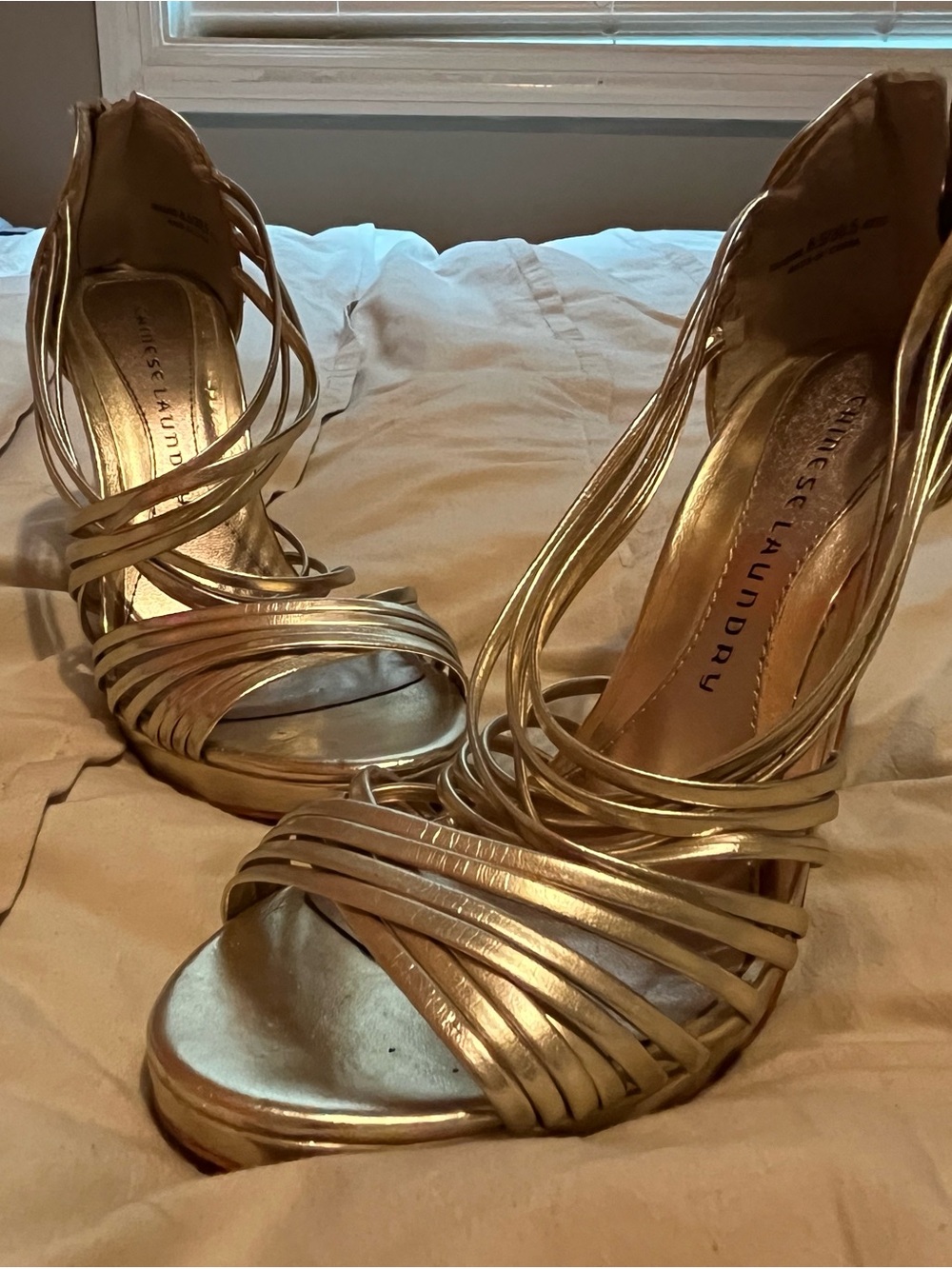 Chinese Laundry Metallic Gold Strappy Heels